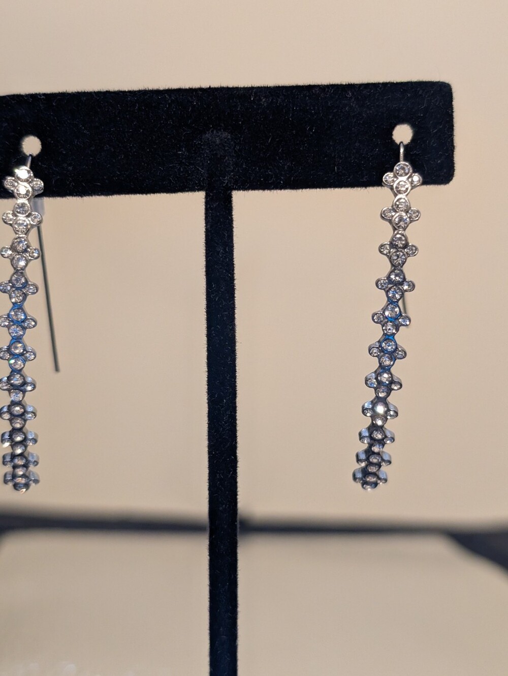 Silver Crystal Drop Earrings - Sparkling Linear Design